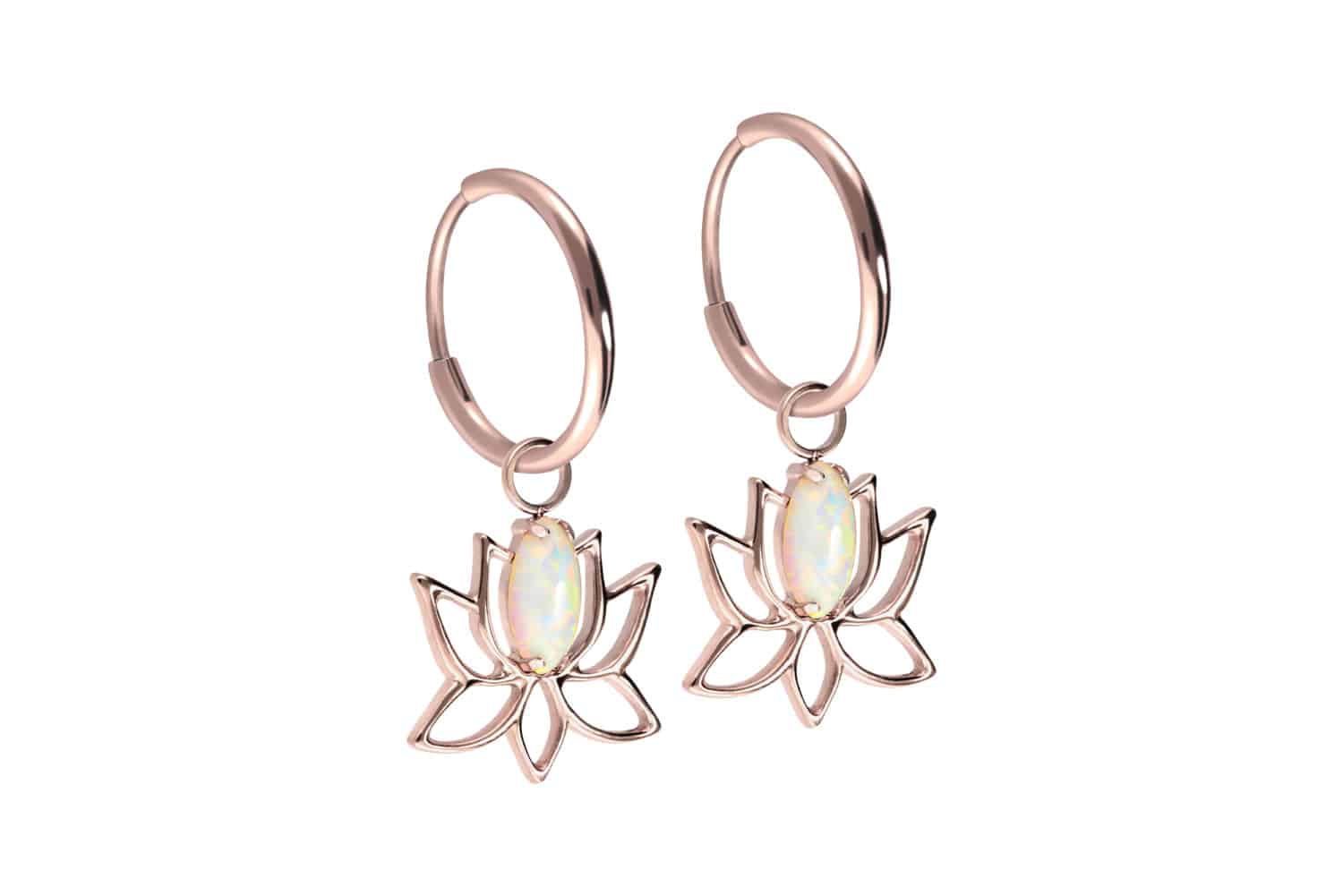 Titan Ohrclicker Creolen LOTUSBLÜTE + SYNTHETISCHER OPAL